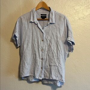 Rachel Roy 100% Linen Women’s Light Blue Short Sleeve Button Down Shirt Large